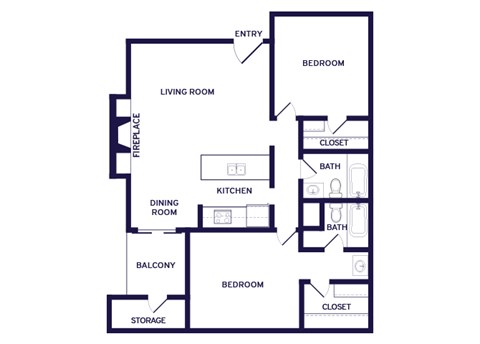 Two bedroom floor plan at Newport Apartment Homes in Nashville TN