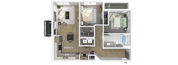 Two bedroom floor plan at The Brynn in Kirkland WA