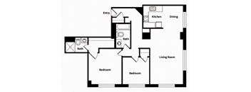 Two bedroom two bathroom floor plan image at 735 St. Clair