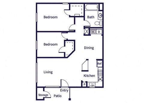 Two bedroom floor plan image at Almeda Park Apartments in Houston TX