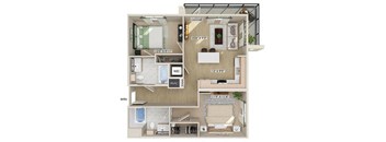 Two bedroom floor plan at Rivair Apartment Homes in San Diego CA