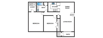 Two bedroom floor plan at Cobalt Springs Apartment Homes in Taylors SC