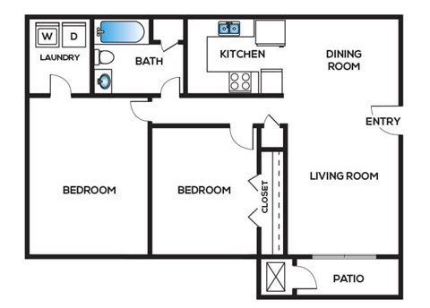 Two bedroom floor plan at Cobalt Springs Apartment Homes in Taylors SC