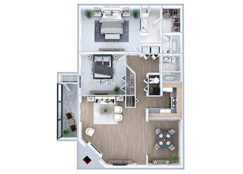 Two bedroom floor plan Loft Model Living Room and Fireplace at Sky Rock Apartments in Longmont CO