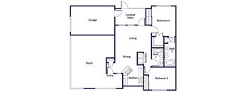 Two bedroom floor plan at Hollow Creek in Conroe TX