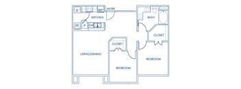 Two bedroom floor plan at Caprielle Apartments in San Diego CA