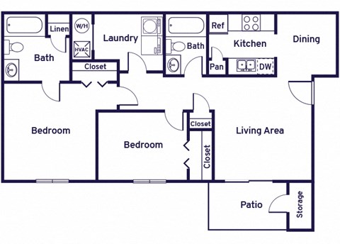 Two bedroom floor plan image at Greens of Pine Glen in Durham NC