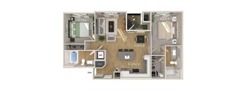 Two bedroom floor plan at Olivean Apartments in Broomfield CO