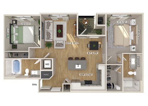 Two bedroom floor plan at Olivean Apartments in Broomfield CO