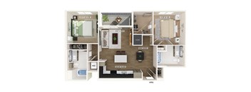 Two bedroom floor plan image at West Village Poway Apartments in Poway CA