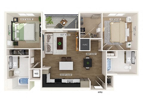 Two bedroom floor plan image at West Village Poway Apartments in Poway CA
