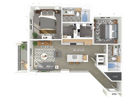 one bedroom one bathroom floor plan at coasterra apartments