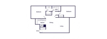 Two bedroom floor plan at The Pines Apartments in Lakewood CO