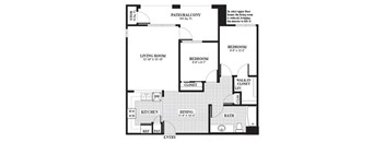 Two bedroom one bathroom B2 Floorplan at Muirlands at Windemere in San Ramon, CA