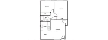 two bedroom one bathroom floor plan image at Park Villas