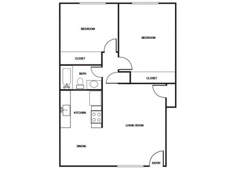 two bedroom one bathroom floor plan image at Park Villas
