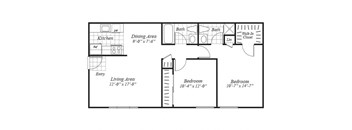two bedroom floor plan at Ridgemoor apartments