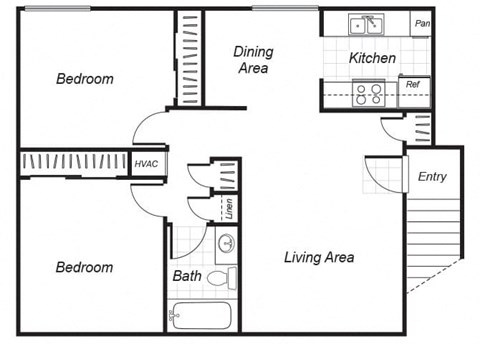 two bedroom floor plan at Westchester Park apartments