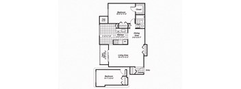 two bedroom one bathroom floor plan image at Oakfield Apartments