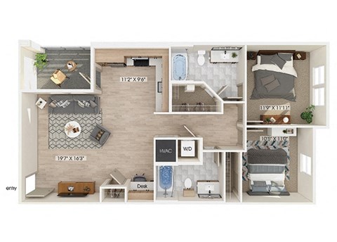 a floor plan of a 1 bedroom apartment