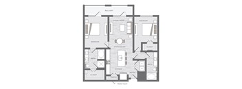 two bedroom floor plan at the Huntington Apartments in Plano TX