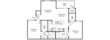 Two bedroom floor plan image at Valley Trails Apartments in Irving TX