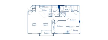 Two bedroom floor plan at Landara Apartments in Ontario CA