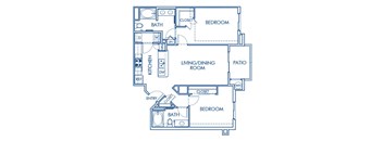 Two bedroom floor plan at Cresterra Apartments in San Marcos CA