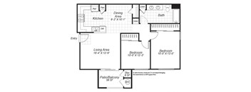Two bedroom one bathroom B2 floor plan at Bristol Apartment Homes in Dixon, CA