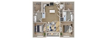 Two bedroom floor plan image at 1810 Main in Houston TX