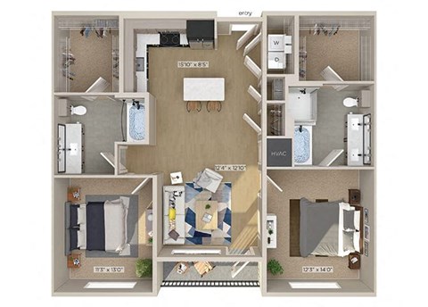 Two bedroom floor plan image at 1810 Main in Houston TX