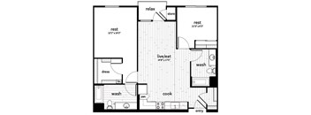 Two bedroom floor plan at GEO Apartment in Fremont CA