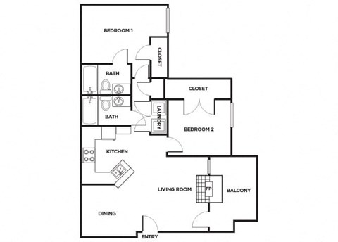 Two bedroom Floor plan Image at Cypress View Villas Apartments in Weatherford, TX