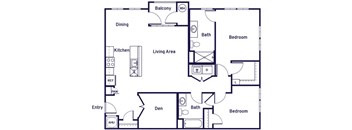 Two bedroom with den two bathroom floor plan at Riverwoods at Lake Ridge in Woodbridge VA