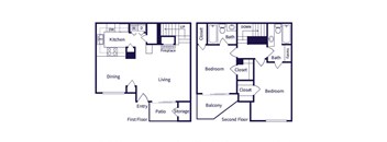 Two bedroom townhome floor plan at Marquessa Villas Apartments and Townhomes in Corona CA