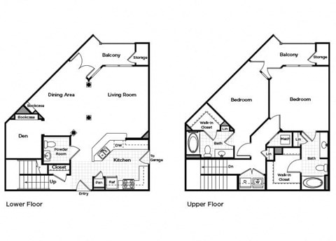 Two bedroom two bathroom floor plan at Westchester at the Pavilions in Waldorf MD