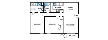 Two bedroom floor plan at Cobalt Springs Apartment Homes in Taylors SC