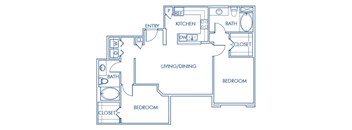 Two bedroom floor plan at Caprielle Apartments in San Diego CA