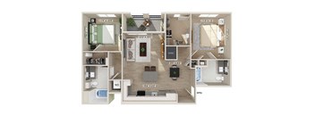 Two bedroom floor plan image at West Village Poway Apartments in Poway CA