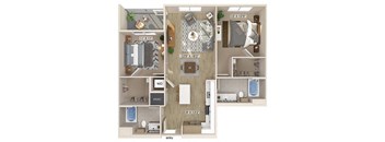 Two bedroom floor plan image at Bevel apartments in san diego CA