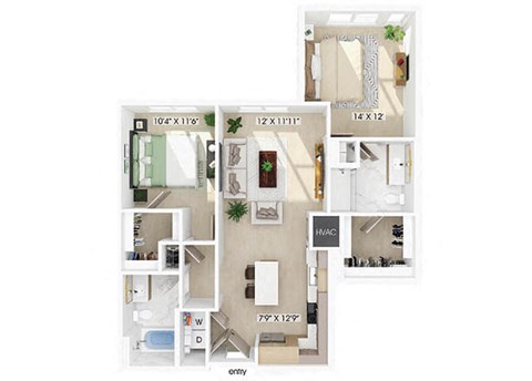 Two bedroom floor plan at 333 Ellington in Gaithersburg MD
