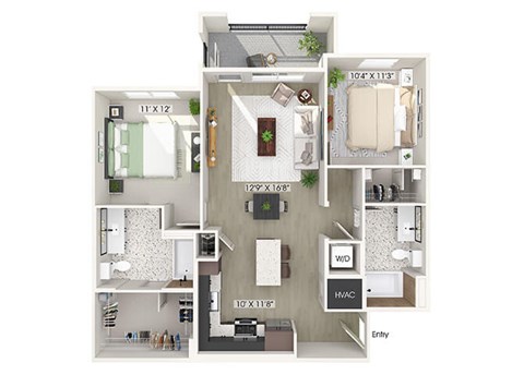 Two bedroom floor plan at CALIXA Apartment Homes in Camarillo CA