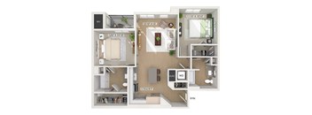 Two bedroom floor plan at Rowlen Apartments in Broomfield CO