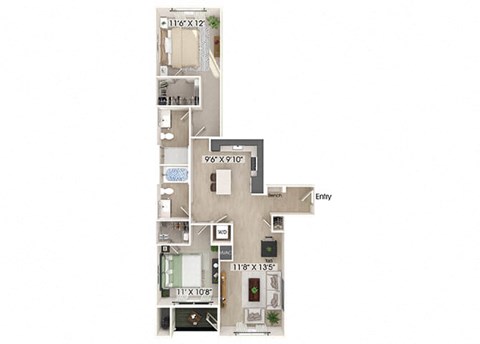 Two bedroom floor plan at Olivean Apartments in Broomfield CO