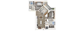 two bedroom two bathroom floor plan at coasterra apartments