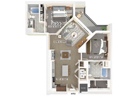 two bedroom two bathroom floor plan at coasterra apartments