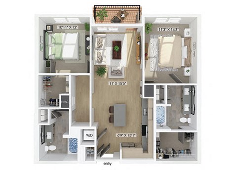 Two bedroom floor plan at Jayden Apartments in Peabody MA