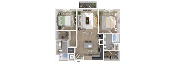 Two bedroom floor plan at Station 316 in Woburn MA