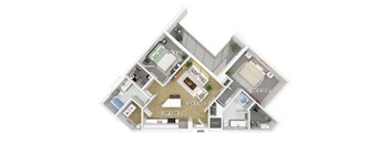Two bedroom floor plan at Treo Apartments in Fort Lauderdale FL