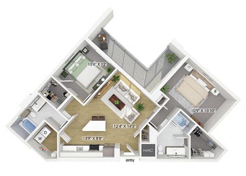 Two bedroom floor plan at Treo Apartments in Fort Lauderdale FL